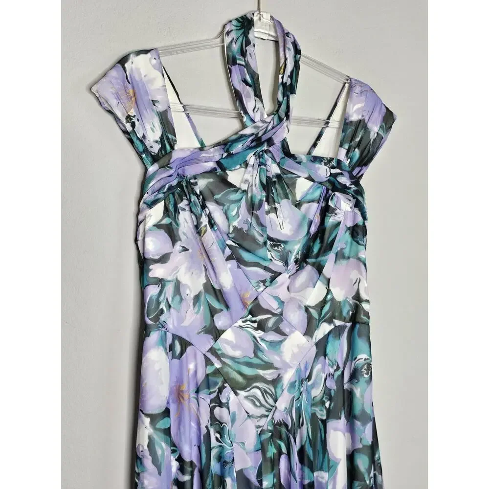 NWT Tadashi Shoji ARLENE CUTOUT HALTER FLORAL MIDI DRESS BUI22121MD Iris Size 12 - Picture 6 of 16